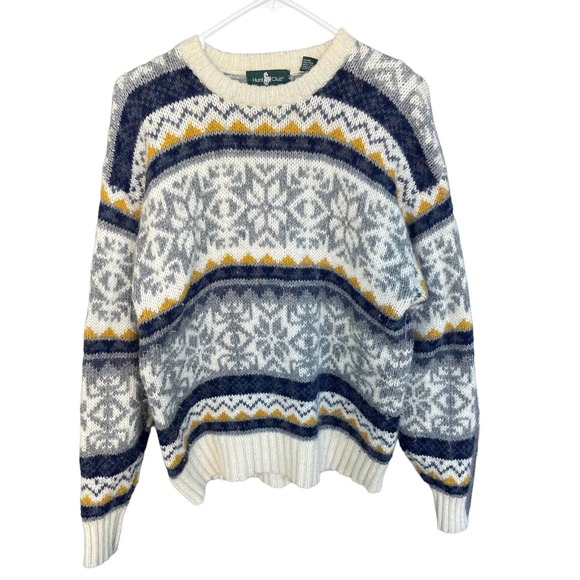 Hunt Club Other - Vintage Hunt Club Wool Sweater Mens Large Cream Blue Fair Isle 90s Thick Winter